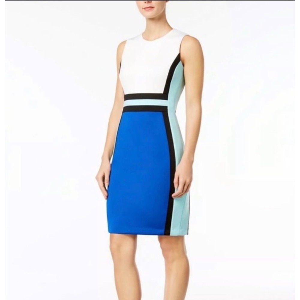 Calvin Klein Colorblock Scuba Crepe Sheath Dress Blue White Green CD9M1V5K 8